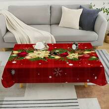 1pc Red & White Plaid Christmas Decor Printed Foldable & Easy Storage Tablecloth, Suitable For Kitchen, Dining Room, Holidays, Parties Home Decor Christmas Decorations Room Decor Winter Christmas Decorations Home Christmas Gifts Christmas Decor