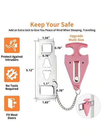 Portable Door Lock Extra Lock For Additional Privacy And Home Security, Apartment Security Lock, Travel Door Lock Prevent Unauthorized Entry,Protect Family Security In Traveling,Home,Bedroom,Hotel,Apartment