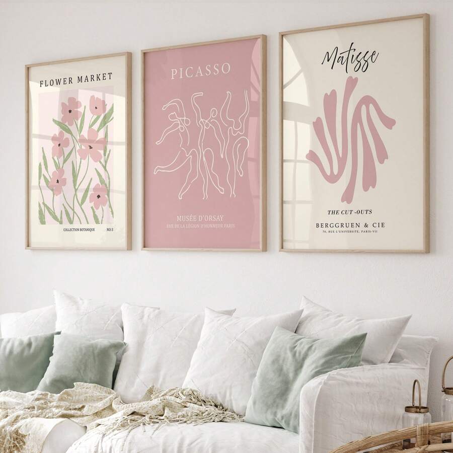 3pcs Unframed Canvas Poster, Danish Pastel Art Painting, Canvas Wall Art, Artwork Wall Painting For Gift, Bedroom, Office, Living Room, Cafe, Bar, Wall Decor, Home And Dormitory Decoration