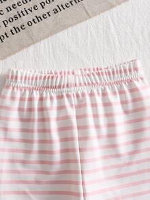 2pcs Baby Girls Cute Embroidered Rabbit Top Paired With Striped Jogger Pants, Fashionable Casual Outfit, Autumn/Winter - وردي فاتح - مشاهدة 6