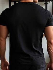 Men's casual T-shirts 250g pure cotton thick and comfortable Patriotic Wolf American Flag Graphic Tee - Negro - Ver 5