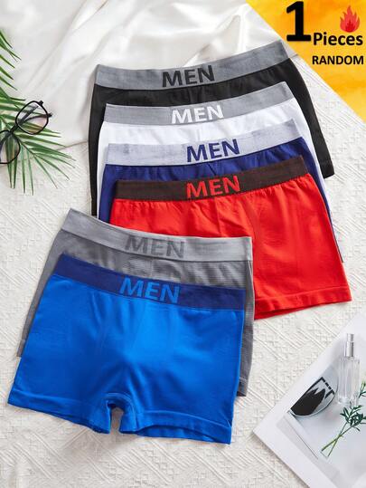 1pc Random Color Boys' Seamless Comfortable Elastic Contrast Color Letter Waistband Briefs, Minimalist Casual Fashion For Teenagers, Students, Sports Shorts For Running, Workout