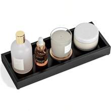 Bathroom Vanity Tray Black Decorative Tray For Counter 11.2"X 4.3" Small Wood Sink Soap Tray Holder For Kitchen Drer Countertop Decor Rec Wooden Organizer Black
