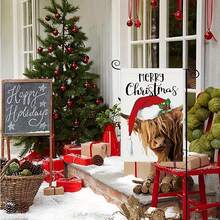 Christmas Garden Flag - Double-Sided Linen Outdoor Flag With Baby Highland Cow & Cardinal - 12x18 Inch Winter Farmhouse Yard Decoration - , Weather-Resistant (1pc, No Stand Included)