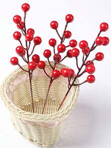 20 Stück künstliche rote Beeren Weihnachtsdekoration - glänzende Plastikbeeren, ohne Federn, ohne Draht nötig, leuchtende Farbe für Innen-/Außenweihnachtsbaum & Heimdekoration, Weihnachtsparty Dekorationen, festliche Heimakzente, natürlichelanganhaltend langlebiges Dekorationselement, realistische Textur, leichte Ornamente, saisonale Dekorateure - Rot - Übersicht 2