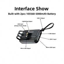 LADAPU 10000mAh Mini Cute 15W Fast Charging Power Bank, Small Size Large Capacity, Rechargeable Portable Mobile Phone Charger, Built-In 4 Cables, Outdoor Travel Battery Packs, LED Digital Display, Micro Interface, USB-C Input - 藍色 - 查看 7