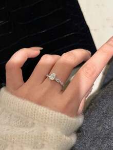 Luxury Flashy Moissanite Ring With Micro Pave Setting, Elegant & Unique Pigeon Egg Design, Fashion Lady Ring