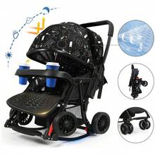 Cochecito, 2 en 1 Cochecito Plegable Mecedora, Cochecito de Bebé Multifuncional Sit-Lie con Estampados - Negro - Ver 12