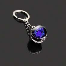 12 Zodiac Signs Fashionable Double-Sided Convex Glass Ball Keychain
