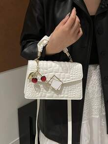 时尚纯色折痕手提包，云朵包，褶皱包，鳄鱼纹，大容量，时尚女包，适合购物，钱包，逛街，年轻女性，大学生，新婚夫妇，白领。适合办公室，大学，工作，商务，通勤，户外活动，旅行和郊游 - 白色 - 查看 6