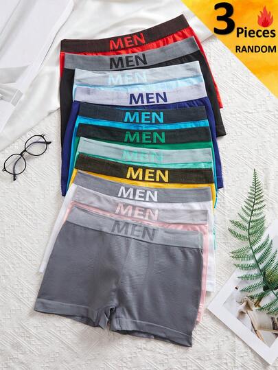 3pcs Random Color Breathable Sports Shorts For Teenage Boys, Seamless Soft Stretch Basic Boxer Briefs