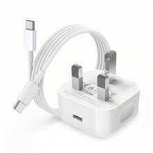 20W 快速充电器套装：英国插头 20W 快速充电适配器 + 3.3 英尺/100 厘米快速充电数据线，兼容 17 Pro Max/17 Pro/17 Plus 17/16/15、S25/S24/S23/S22/S21/S20 系列手机充电器高输出功率 - 白色 - 查看 9