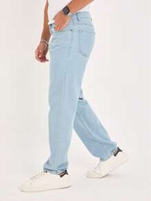 Men's Casual Washed Straight-Leg Jeans - Baby Blue - View 5