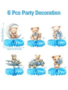 1set/6pcs Teddy Bear Honeycomb Centerpieces Set For Babyshower, Birthday, Gender Reveal,Home Decoration,Birthday Decor,Table Decor