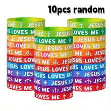 10/30pcs "Jesus Loves You" Silicone Wristbands, Rubber Bracelets, Colorful Silicone Bracelets, Christian Bracelets, Novelty Jewelry Party Favors