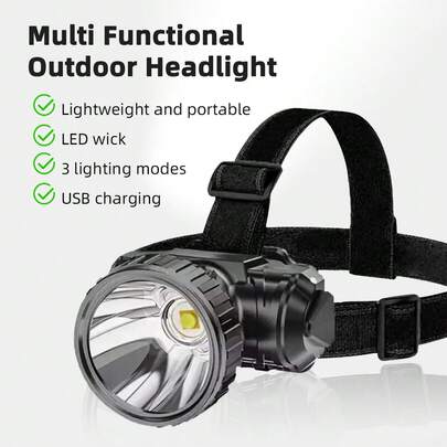 1PC Usb Rechargeable Led Headlamp Super Bright Head-Mounted Strong Flashlight Built-In Battery Outdoor Camping Night Fishing Lamp