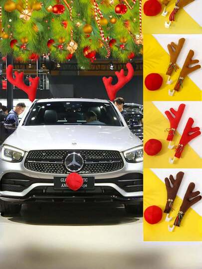 1Pc Christmas Car Reindeer Antlers Christmas Decoration, Red Nose Antlers Car Kit, Reindeer Christmas Car Decoration, Decorative Exterior Universal Car Accessories, Christmas Fun Gift