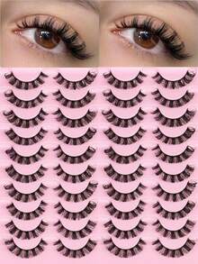 20 对 D 卷全条睫毛蓬松浓密假睫毛可重复使用仿貂皮睫毛条状睫毛、睫毛、睫毛、假睫毛 - 黑色 - 查看 13