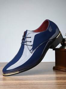 男士尖头系带正装鞋，时尚英伦风格舒适透气商务正装鞋 - 藍色 - 查看 5