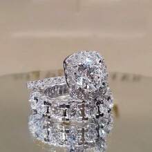 2pcs Women's Fashion Ring Set, Glamorous & Sparkling Embedded Rings, Suitable For Valentine's Day, Vacation, Commute, Date, Party, Wedding, Engagement, Gift For Wife, Girlfriend, Mother Birthday, Anniversary, New Year, All Seasons