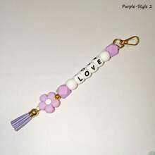 1-Piece Flower Bag Charm, Tassel Pendant, Available In Multiple Flower Colors, Customizable With Name And Initials Beads, Suitable As A Birthday/Holiday Gift For Mother/Family/Girlfriend. - Multicolor - View 68