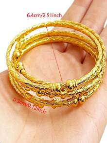 6 chiếc vòng tay kiểu Châu Phi 3mm, vòng tay và vòng đeo tay Dubai, màu sắc, vàng, Trung Đông, trang sức cưới, quà tặng - Vàng - Xem 2