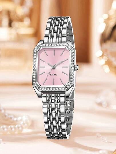 1pc Zilver Strap Classic Square Bar Scale Dial Quartz Horloge Wear Or Traditional Festival view 2