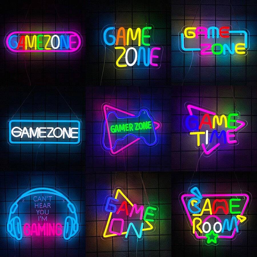 Papan Neon Zona Permainan, Papan Neon Permainan untuk Dekorasi Ruang Permainan - Papan Neon Permainan LED untuk Dekorasi Kamar Remaja Laki-laki, Dekorasi Dinding Gamer - Hadiah Gamer Terbaik untuk Anak Laki-laki, Anak-anak, Catu Daya USB Dapat Digunakan Kembali, Mudah Dipasang.
