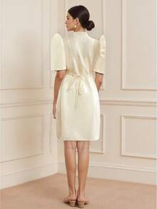 Modernes Filipiniana Kleid, elegant, Glockenärmel Kleid, Herbst, elegantes Temperament Stehkragen Kleid mit bedruckten Stehärmeln, modernes Filipiniana Kleid - Champagnerfarben - Übersicht 5