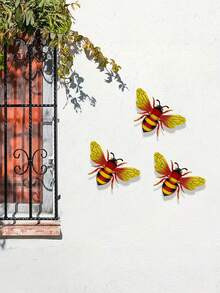 3 piezas/set Decoración de pared de metal con diseño de abeja para jardín, valla, patio o exterior, decoraciones colgantes de abejorros para exteriores