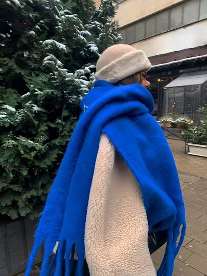 1 Women'solid Color Mohair Scarf Female Autumn Winter 2023 New All-In-One Neck Korean Version Of Advanced Sense Thick Warm Cape Suitable For Daily Use