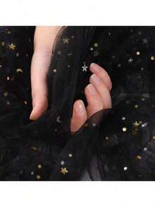 Sternenhimmel & Mond Mesh Hintergrund, Ins Girly Zimmer Deko, Nail Art Fotografie Requisiten, Influencer Ornamente - Sternennacht Nail Art Hintergrund, geruchslos Mehrzweck Dekomaterial mit Mond & Stern Muster, für Fotografie Requisiten und Schmuckpräsentation