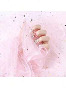 Sternenhimmel & Mond Mesh Hintergrund, Ins Girly Zimmer Deko, Nail Art Fotografie Requisiten, Influencer Ornamente - Sternennacht Nail Art Hintergrund, geruchslos Mehrzweck Dekomaterial mit Mond & Stern Muster, für Fotografie Requisiten und Schmuckpräsentation