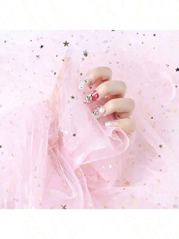 Sternenhimmel & Mond Mesh Hintergrund, Ins Girly Zimmer Deko, Nail Art Fotografie Requisiten, Influencer Ornamente - Sternennacht Nail Art Hintergrund, geruchslos Mehrzweck Dekomaterial mit Mond & Stern Muster, für Fotografie Requisiten und Schmuckpräsentation