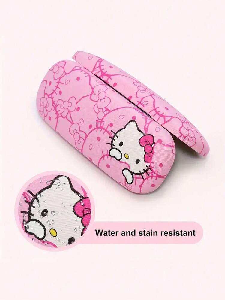 1pc Sanrio Hello Kitty Pink Eyeglass Case - Cute Cat Print, Faux Leather, Durable & Portable Eyewear Storage Box, Includes Cleaning Cloth, Suitable For Eyeglasses, Holiday, Birthday, Christmas Gifts - Multicolor - View 8