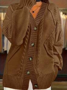 Vintage Women's Diamond Twist Knit Sweater - Chocolate Brown - View 1