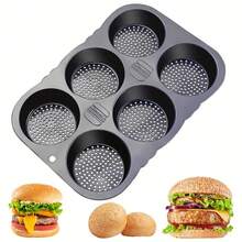 4A/10.16厘米/4.0英寸硅胶汉堡模具，6杯大烤盘，用于制作自制汉堡，可用洗碗机清洗