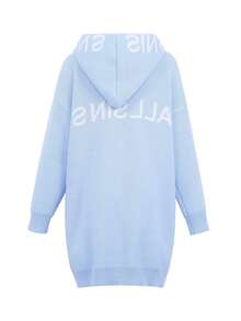 女式字母图案休闲简约日常柔软针织保暖开衫，长袖 - 藍色 - 查看 7