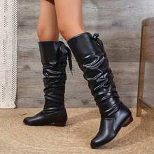 New Women's Fashion Knee-High Boots - Solid Color, Pleated Design, Fashionable And Versatile, Light And Comfortable, Suitable For Going Out For Parties, Fashion Wear, Shopping - 黑色 - 查看 3