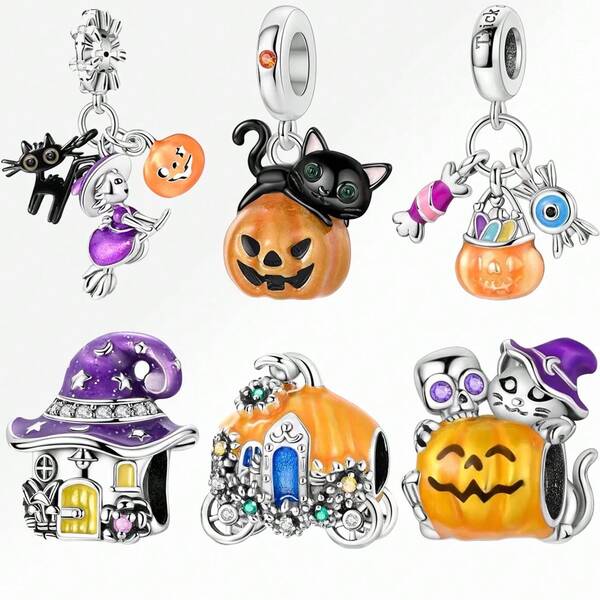 1 Stück modischer Halloween Kürbiskopf Anhänger, versilbert, passend für Armband, Halskette, DIY Feiertags-Geschenk