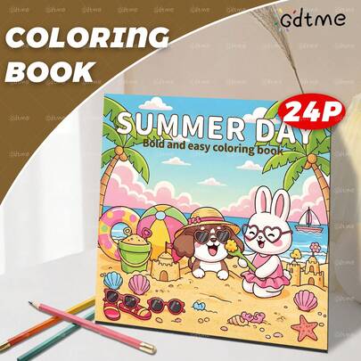 Sommer: Ein Malbuch für Erwachsene und Jugendliche, mit Szenen von niedlichen Tieren, die am Strand spielen, entworfen zur Entspannung.