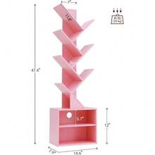 6 Tier Tree Bookshelf, Small Bookcase With Storage Cabinet, Modern Narrow Bookshelves Organizer, Floor Standing Book Shelf For Bedroom/Living Room/Home Office/Corner - 粉色 - 查看 2