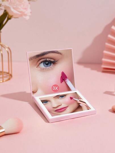 Espejo de maquillaje LED, espejo de vanidad LED portátil y mini, espejo de maquillaje con luz LED recargable por USB para mesa, espejo de vanidad plegable portátil para estudiantes, dormitorio, viajes, maquillaje, oficina, dormitorio, mejor regalo para mujeres. Tiene 3 modos de luz: blanco, natural y cálido, y brillo ajustable.