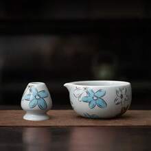 2pcs/Set Cherry Blossom Pink & Matcha Green Ceramic Tea Bowl, Whisk, Holder Set