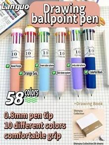 1pc Multicolor Retractable Ballpoint Pen, 10/28/58 Color Options, Colorful Pens For Art, Painting, Journaling, Drawing, School Supplies