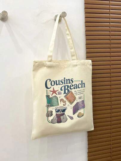 Solid Color Canvas Fabric, Large Capacity Tote Bag, Fashionable Folding Shoulder Bag, Summer Beach Vacation Bag, Men's Travel Gift. We Will Always Have Summer Fans.