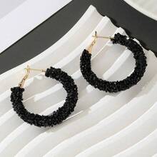 一对闪亮创意镶嵌黑色环状耳环，优雅的派对礼物 - 黑色 - 查看 3