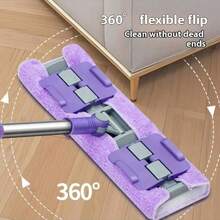 Sistema de limpieza de piso con mopa de polvo profesional de 14" Extra Grande, Juego de mopa plana con 1 almohadilla lavable y reutilizable - Mopas de microfibra para limpieza de pisos de madera, laminado, baldosas, con mango de acero inoxidable, adecuado para limpiar dormitorio, cocina, sala de estar y paredes - Multicolor - Ver 4