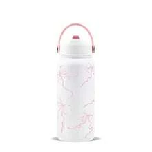 1pc Insulated Water Bottle With Straw, Leak-Proof, Cup Holder, Stainless Steel With Flip Cap Straw And Handle, Reusable, Metallic, Suitable For Travel, Gym And School (Breeze Pink Bow) - Multicolor - View 10