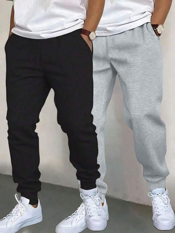 2pcs Boys & Teens Comfortable Casual Fleece Pants, Suitable For Home, Commute, Daily Wear, Autumn/Winter